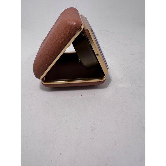 Vintage Equity Travel Alarm Clock Gold-Tone Case Brown Faux Leather Cover Fold U - Picture 3 of 9